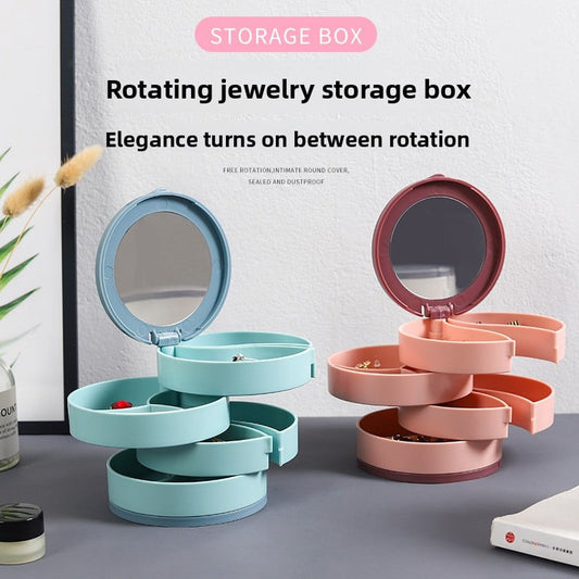 Candy Color Rotating Jewelry Storage Box with Mirror Portable Organizer for Earrings and Accessories